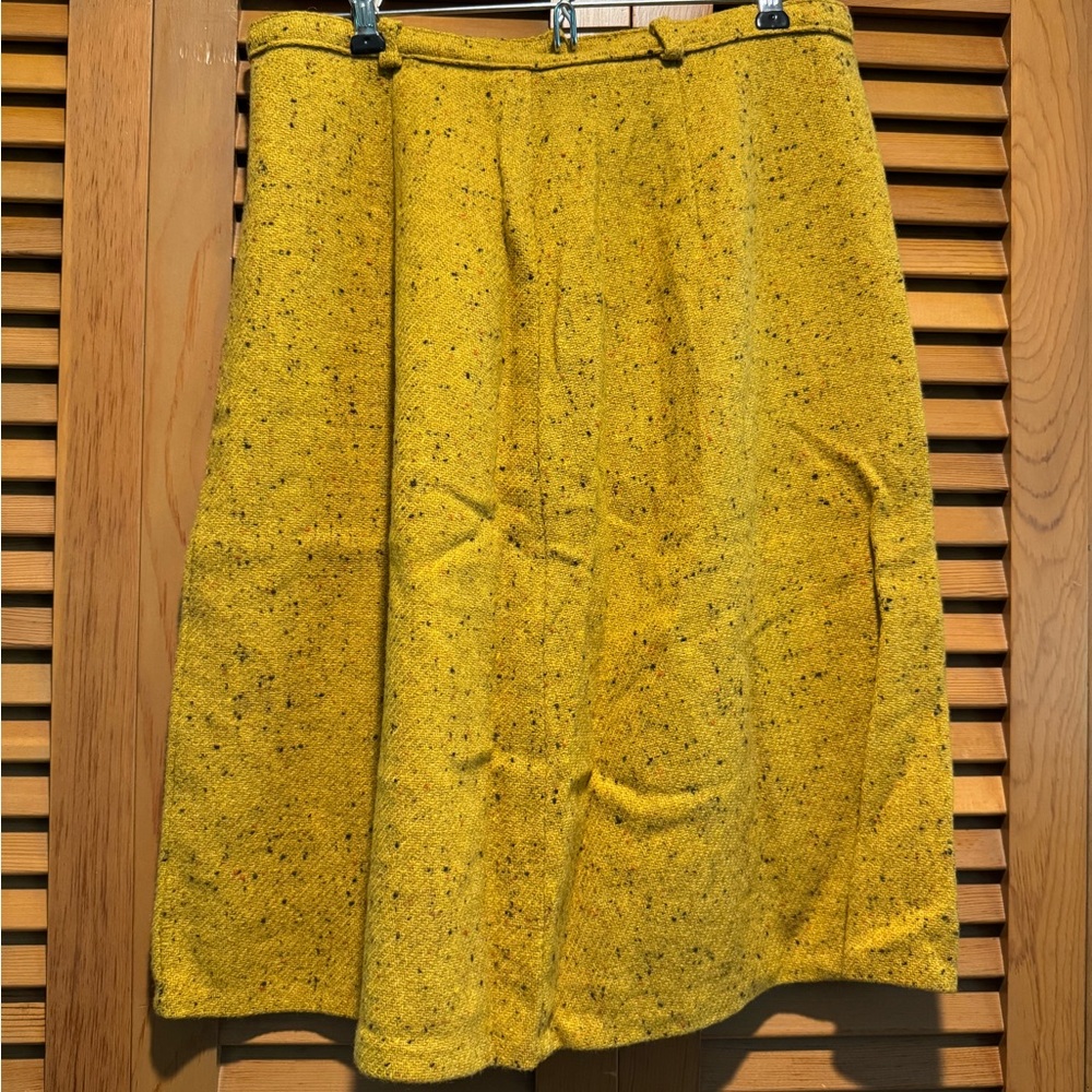 Elegant Yellow Tweed Skirt, vintage wool, XS/S